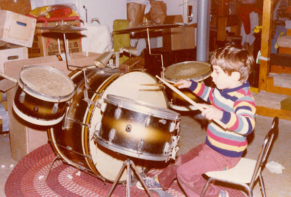 Peter playing the drums in August 1979
